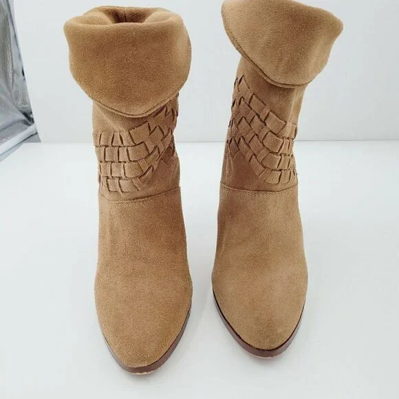 Farylrobin Ankle Boots Womens Size 7.5 Brown Suede Booties Weaved Anthropoligie - Picture 3 of 10